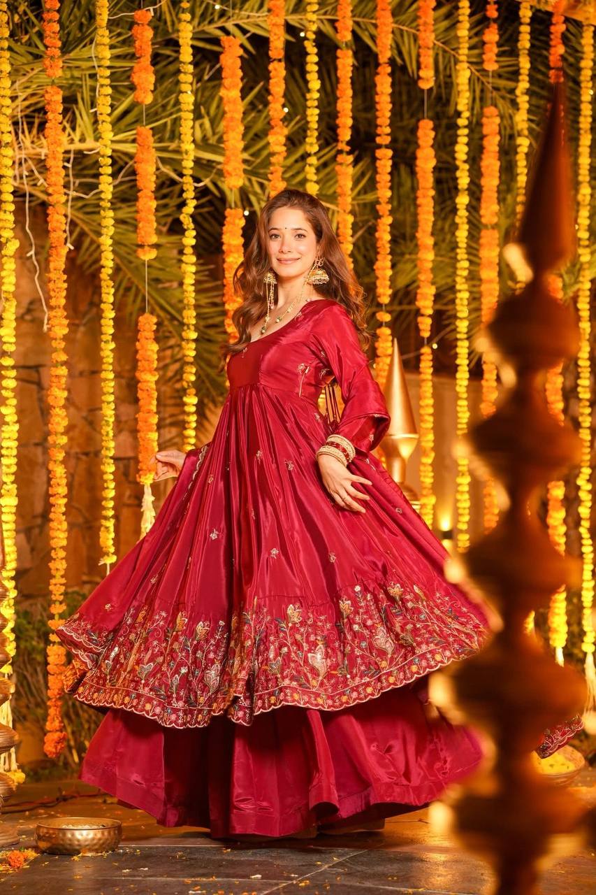 Luxury Floral Embroidered Anarkali Suit Set