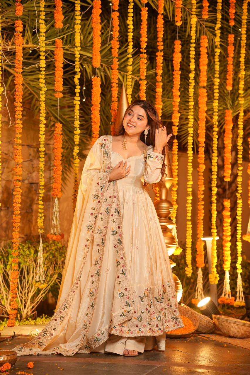 Luxury Floral Embroidered Anarkali Suit Set