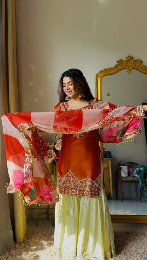 Aqua Elegance Embroidered Kurta Sharara Set