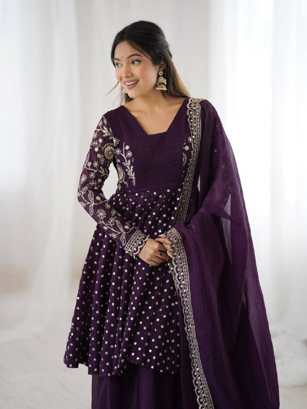 Designer Bandhani Dot Print Kurta with Wide-Leg Pants & Dupatta