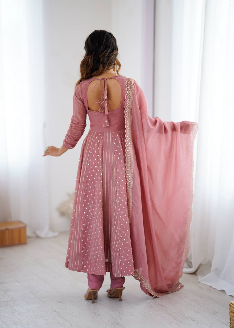 Women's Festive Embroidered Anarkali Dress with Dupatta
