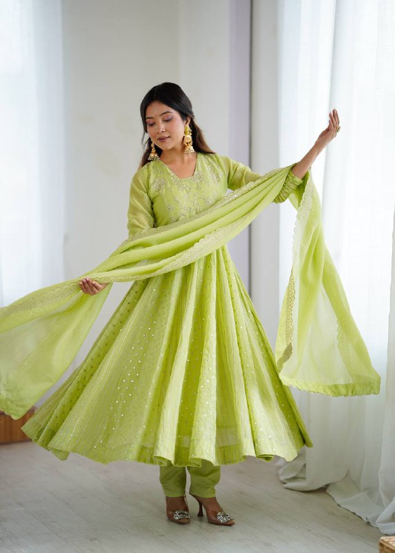 Women's Festive Embroidered Anarkali Dress with Dupatta