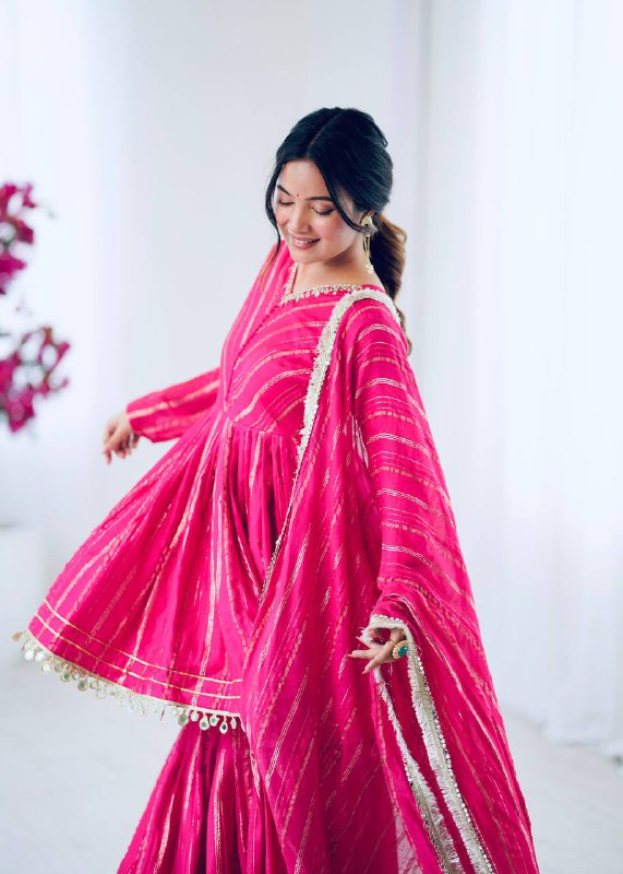 Elegant Anarkali Kurti Sharara/Gharara Suit with Gold Detailing