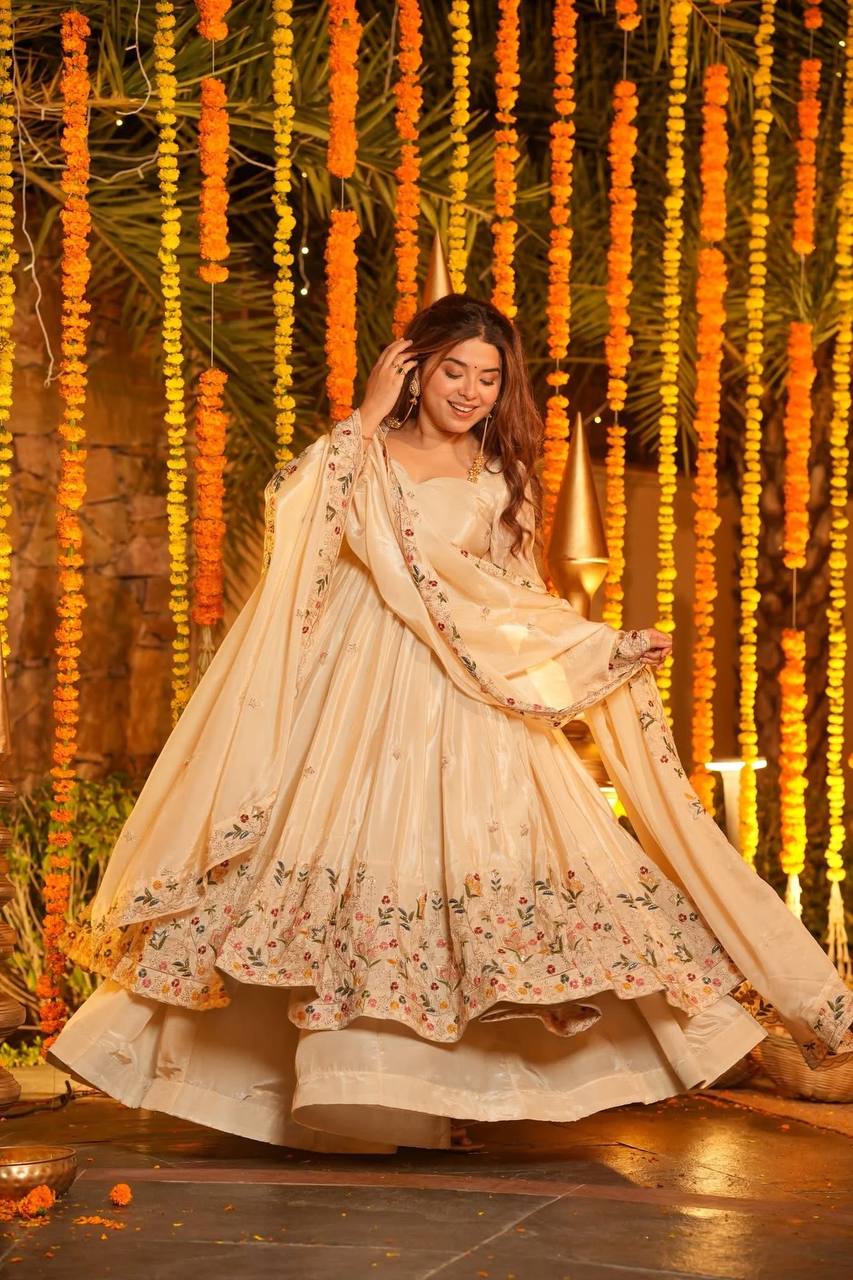 Luxury Floral Embroidered Anarkali Suit Set