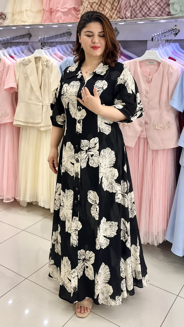 Celestra Black Floral Shirt Dress