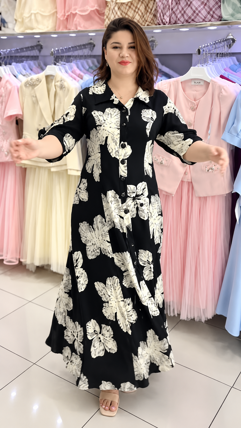 Celestra Black Floral Shirt Dress