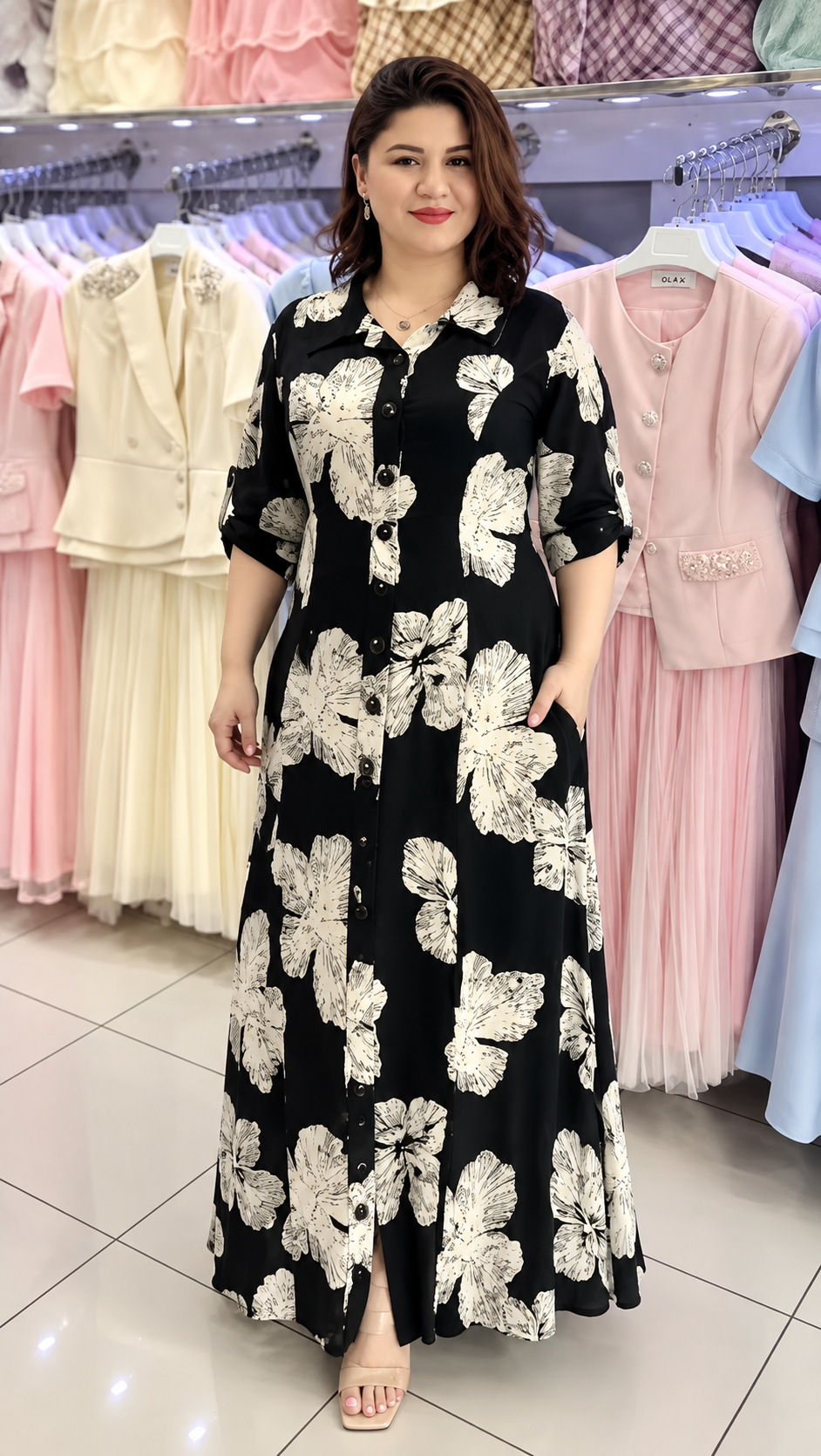 Celestra Black Floral Shirt Dress