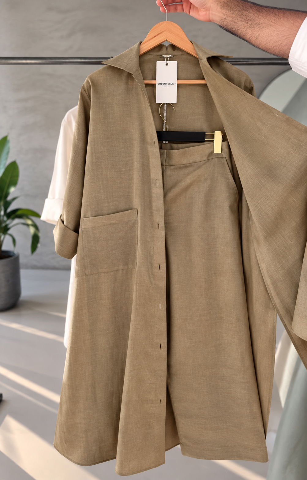 Women's Casual Oversized Long Shirt & Wide-Leg Trousers Co-ord Set with Pockets