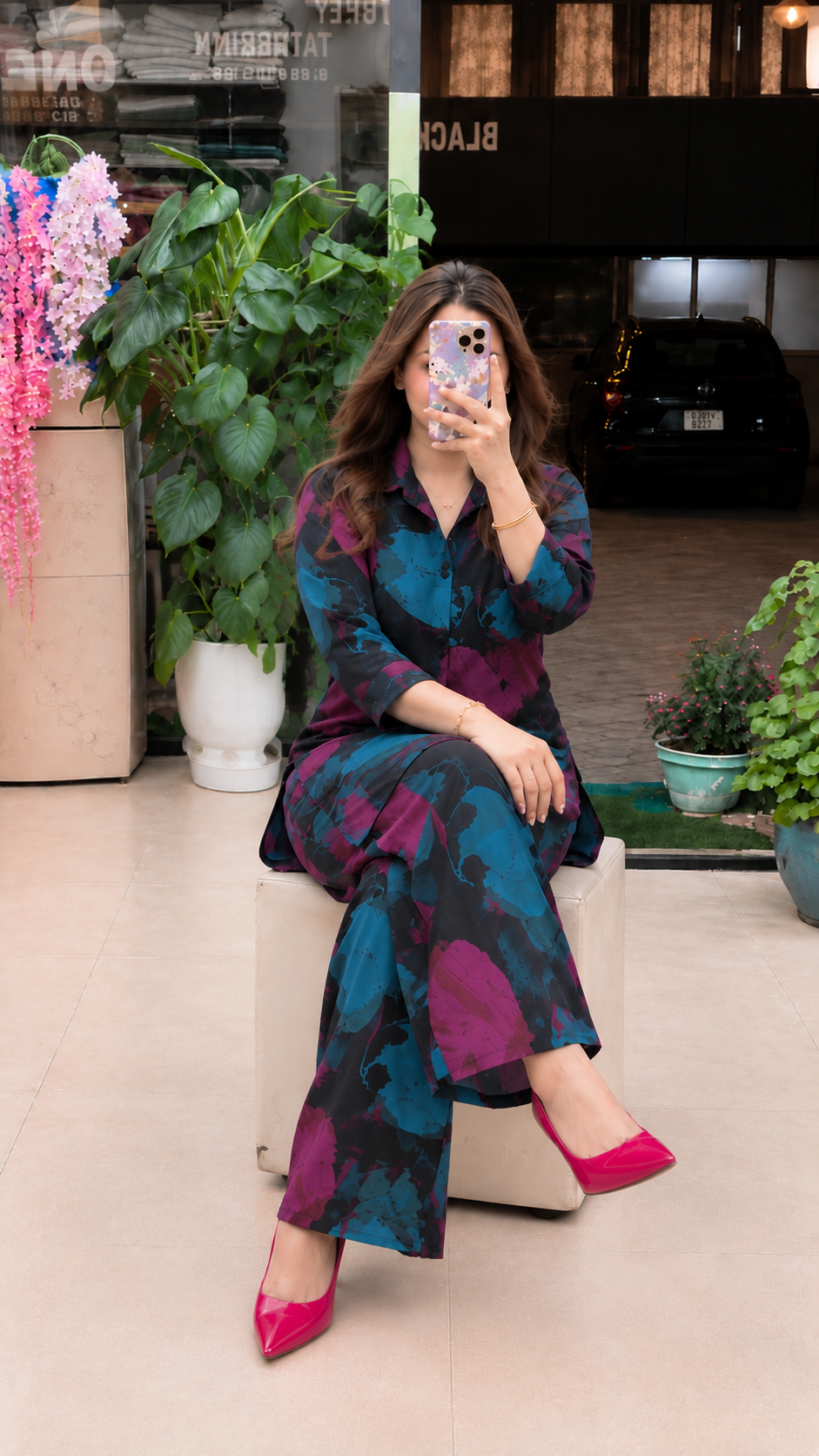 Trendy Magenta & Teal Blue Floral Co-Ord Set for Women | Casual & Western Lounge Wear