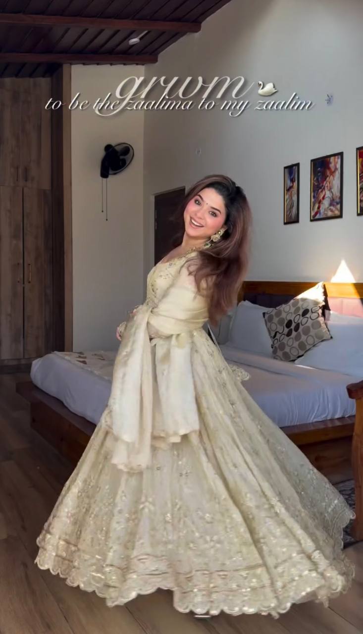 Cream Crunchy Silk Embroidered Anarkali Gown