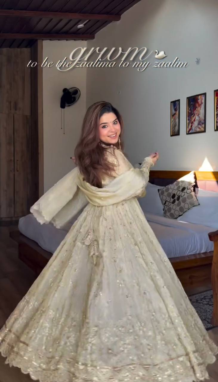 Cream Crunchy Silk Embroidered Anarkali Gown