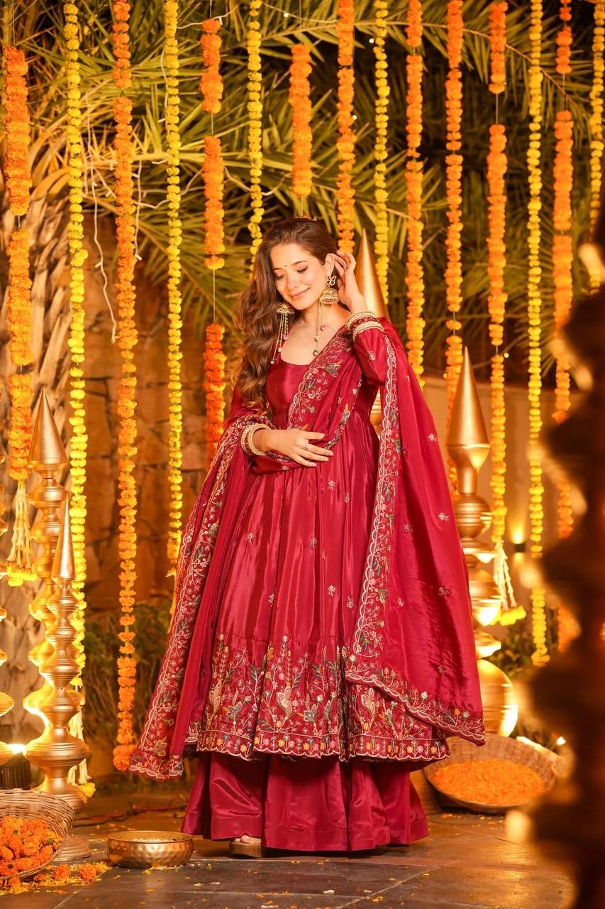 Luxury Floral Embroidered Anarkali Suit Set