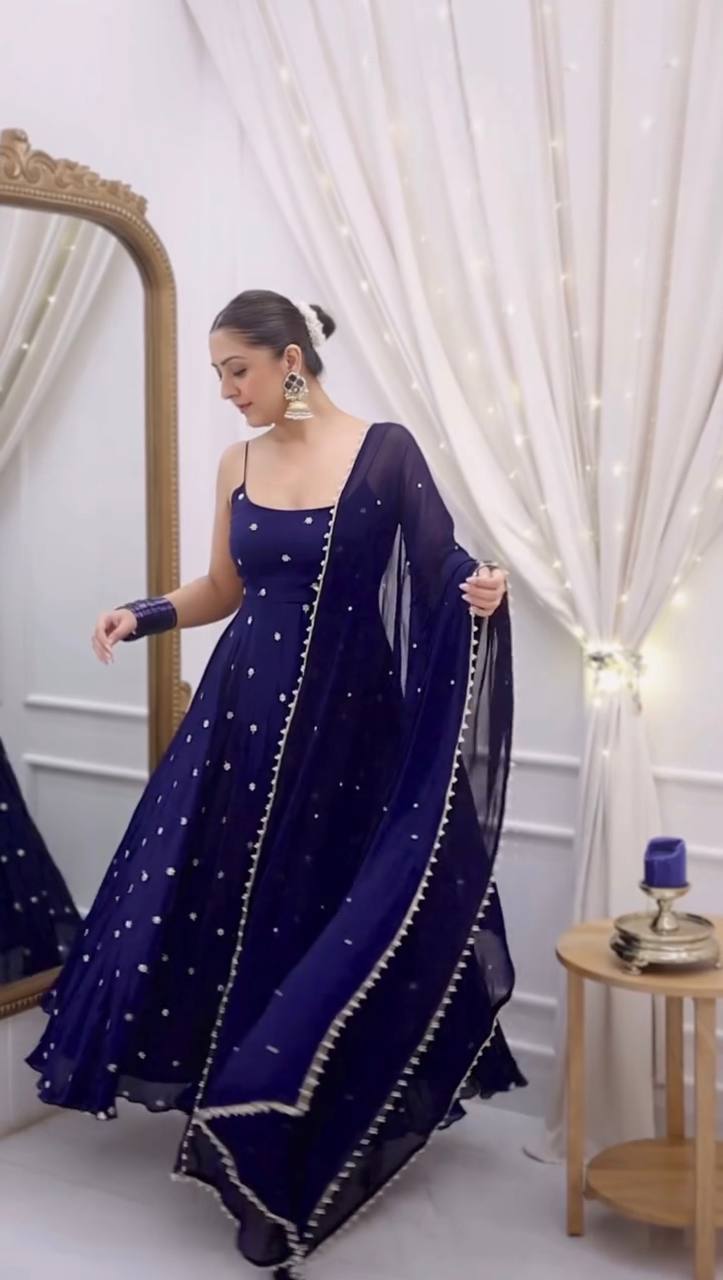 Designer Fendy Silk Embroidered Thread & Sequence Partywear Suit