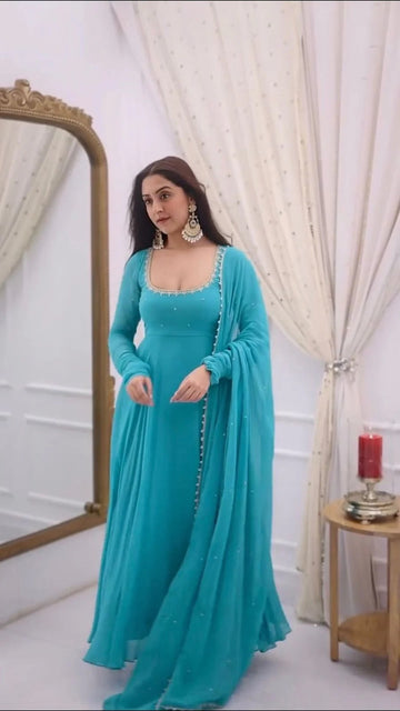 New Partywear Faux Georgette with Embroidery Work Anarkali Set