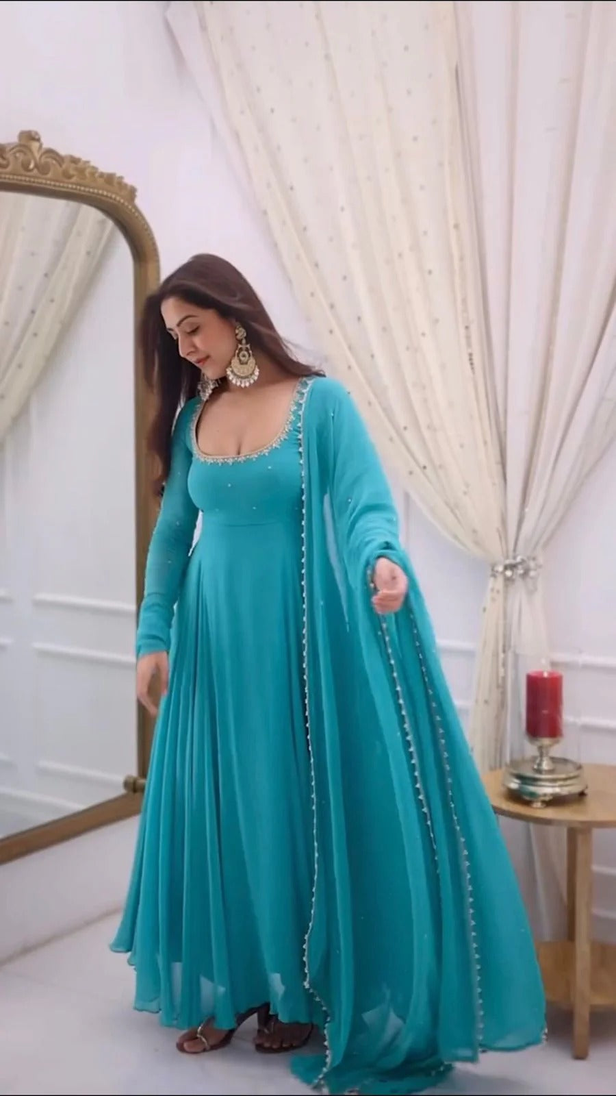 New Partywear Faux Georgette with Embroidery Work Anarkali Set
