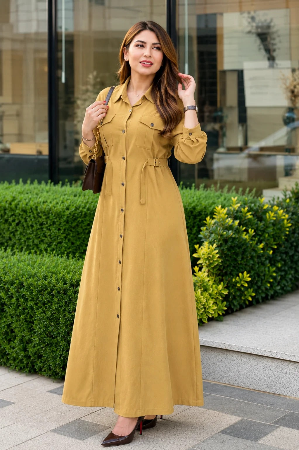 Women's Maxi Style Dress with Waist Belt | Casual & Office Wear
