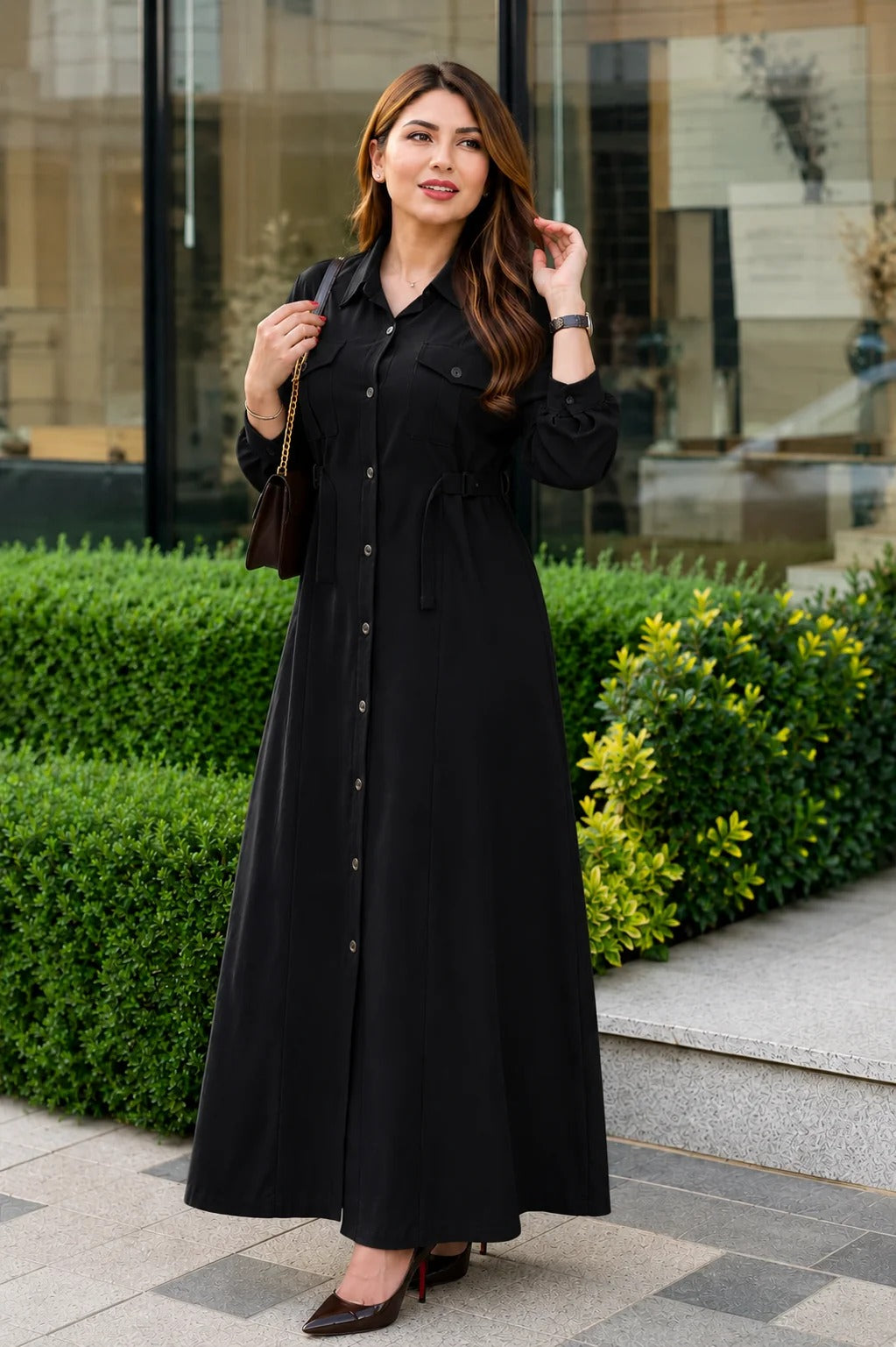 Women's Maxi Style Dress with Waist Belt | Casual & Office Wear