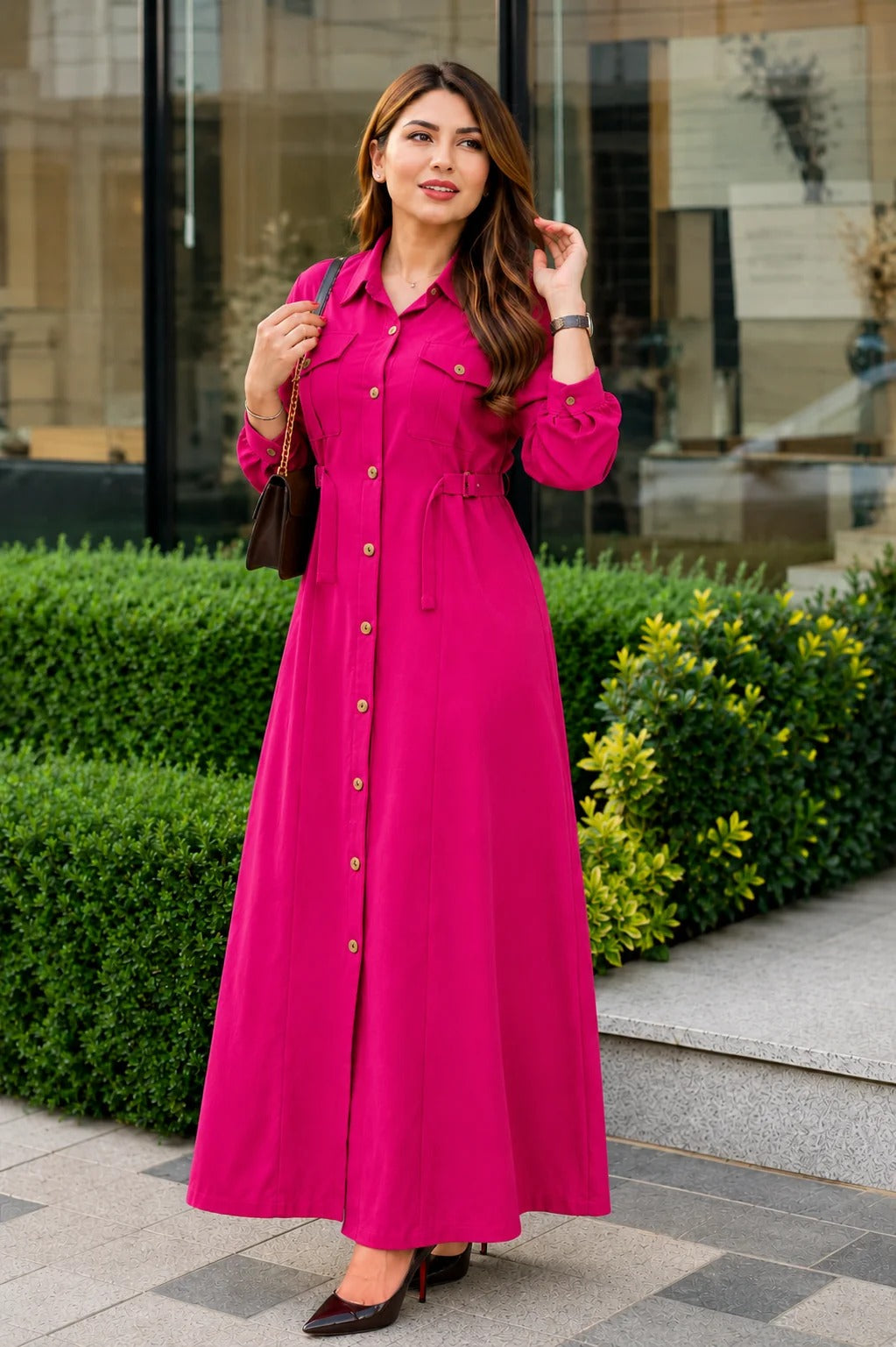 Women's Maxi Style Dress with Waist Belt | Casual & Office Wear