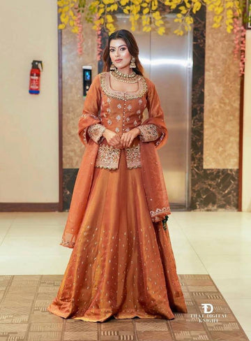 Royal Rani Pink & Mehendi Brown Embroidered Lehenga Set