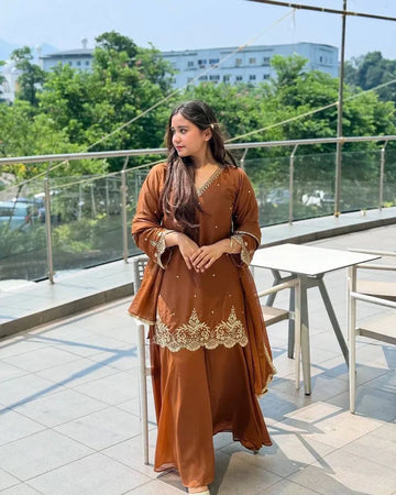 Presenting New Designer Party Wear Look Top-Plazzo and Dupatta With Heavy Embroidery Work