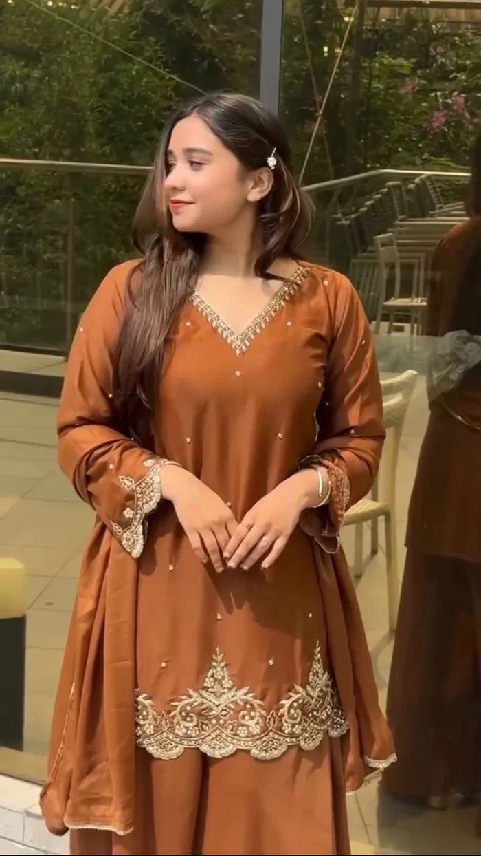 Presenting New Designer Party Wear Look Top-Plazzo and Dupatta With Heavy Embroidery Work